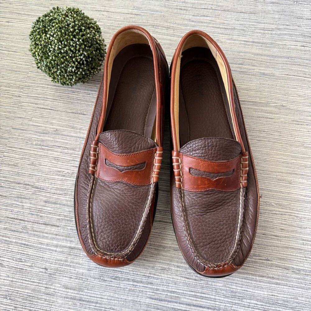 LL Bean Allagash Bison Leather Slip On Loafers Size 14